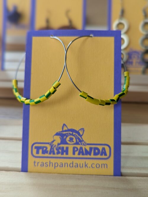 Hoop earrings with yellow and green adornments